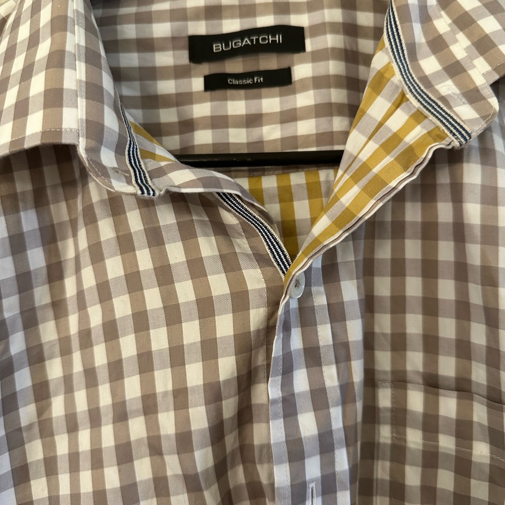 Bugatchi Brown And White Checkered Button-Up Shir… - image 3